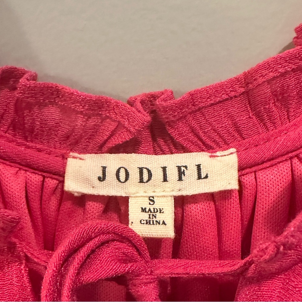 JODIFL Ruffle Sleeve Tie Waist Dress Barbie Pink Size S - Picture 3 of 4